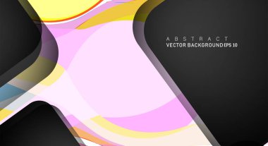 Metin ve arka plan tasarımları için siyah alandaki katmanları çakışan renkli geometrik vektör arka planlar