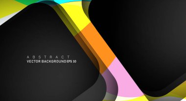 Metin ve arka plan tasarımları için siyah alandaki katmanları çakışan renkli geometrik vektör arka planlar