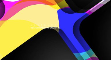 Metin ve arka plan tasarımları için siyah alandaki katmanları çakışan renkli geometrik vektör arka planlar