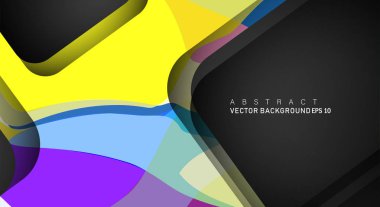 Metin ve arka plan tasarımları için siyah alandaki katmanları çakışan renkli geometrik vektör arka planlar