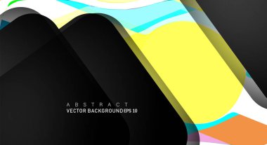 Metin ve arka plan tasarımları için siyah alandaki katmanları çakışan renkli geometrik vektör arka planlar