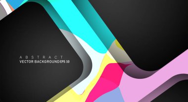 Metin ve arka plan tasarımları için siyah alandaki katmanları çakışan renkli geometrik vektör arka planlar