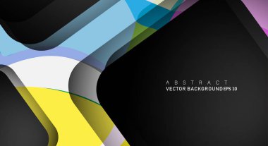 Metin ve arka plan tasarımları için siyah alandaki katmanları çakışan renkli geometrik vektör arka planlar