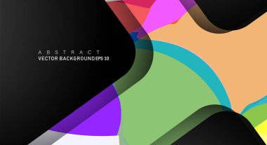 Metin ve arka plan tasarımları için siyah alandaki katmanları çakışan renkli geometrik vektör arka planlar