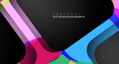 Metin ve arka plan tasarımları için siyah alandaki katmanları çakışan renkli geometrik vektör arka planlar