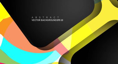 Metin ve arka plan tasarımları için siyah alandaki katmanları çakışan renkli geometrik vektör arka planlar