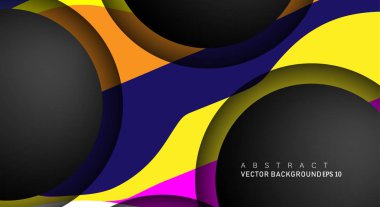 Metin ve arka plan tasarımları için siyah uzay çemberindeki katmanları çakışan renkli geometrik vektör arka planlar