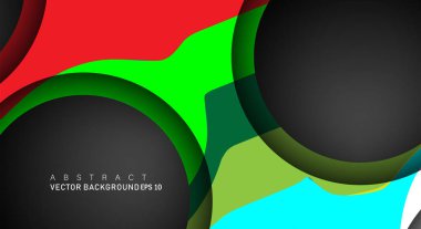Metin ve arka plan tasarımları için siyah uzay çemberindeki katmanları çakışan renkli geometrik vektör arka planlar