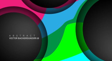 Metin ve arka plan tasarımları için siyah uzay çemberindeki katmanları çakışan renkli geometrik vektör arka planlar