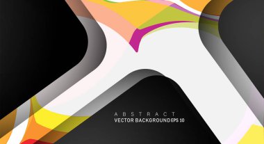 Metin ve arka plan tasarımları için siyah alandaki katmanları çakışan renkli geometrik vektör arka planlar