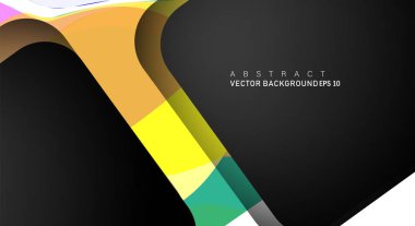 Metin ve arka plan tasarımları için siyah alandaki katmanları çakışan renkli geometrik vektör arka planlar