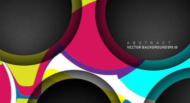 Metin ve arka plan tasarımları için siyah uzay çemberindeki katmanları çakışan renkli geometrik vektör arka planlar