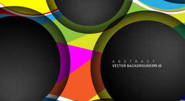 Metin ve arka plan tasarımları için siyah uzay çemberindeki katmanları çakışan renkli geometrik vektör arka planlar
