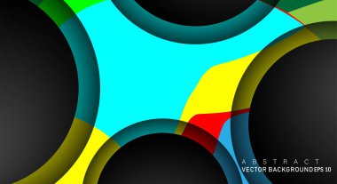 Metin ve arka plan tasarımları için siyah uzay çemberindeki katmanları çakışan renkli geometrik vektör arka planlar