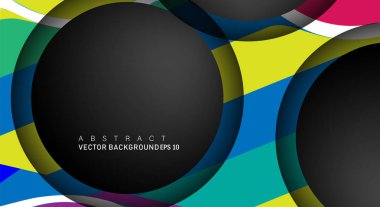 Metin ve arka plan tasarımları için siyah uzay çemberindeki katmanları çakışan renkli geometrik vektör arka planlar