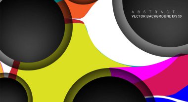 Metin ve arka plan tasarımları için siyah uzay çemberindeki katmanları çakışan renkli geometrik vektör arka planlar