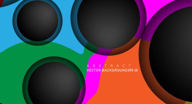 Metin ve arka plan tasarımları için siyah uzay çemberindeki katmanları çakışan renkli geometrik vektör arka planlar