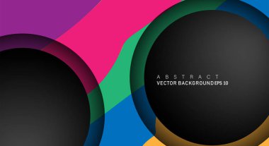 Metin ve arka plan tasarımları için siyah uzay çemberindeki katmanları çakışan renkli geometrik vektör arka planlar