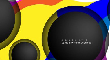 Metin ve arka plan tasarımları için siyah uzay çemberindeki katmanları çakışan renkli geometrik vektör arka planlar