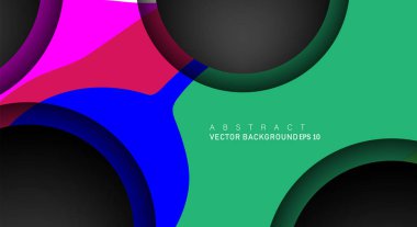 Metin ve arka plan tasarımları için siyah uzay çemberindeki katmanları çakışan renkli geometrik vektör arka planlar