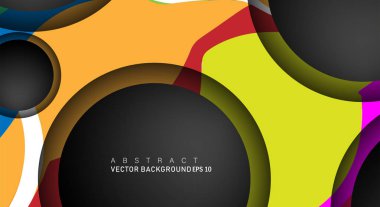 Metin ve arka plan tasarımları için siyah uzay çemberindeki katmanları çakışan renkli geometrik vektör arka planlar