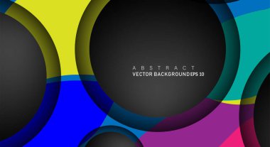 Metin ve arka plan tasarımları için siyah uzay çemberindeki katmanları çakışan renkli geometrik vektör arka planlar