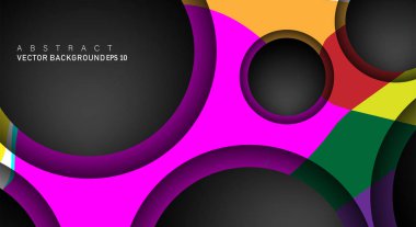 Metin ve arka plan tasarımları için siyah uzay çemberindeki katmanları çakışan renkli geometrik vektör arka planlar