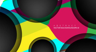 Metin ve arka plan tasarımları için siyah uzay çemberindeki katmanları çakışan renkli geometrik vektör arka planlar