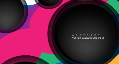 Metin ve arka plan tasarımları için siyah uzay çemberindeki katmanları çakışan renkli geometrik vektör arka planlar