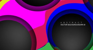 Metin ve arka plan tasarımları için siyah uzay çemberindeki katmanları çakışan renkli geometrik vektör arka planlar