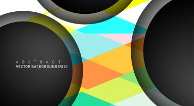 Metin ve arka plan tasarımları için siyah uzay çemberindeki katmanları çakışan renkli geometrik vektör arka planlar