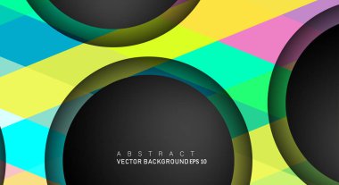 Metin ve arka plan tasarımları için siyah uzay çemberindeki katmanları çakışan renkli geometrik vektör arka planlar