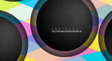 Metin ve arka plan tasarımları için siyah uzay çemberindeki katmanları çakışan renkli geometrik vektör arka planlar