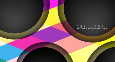 Metin ve arka plan tasarımları için siyah uzay çemberindeki katmanları çakışan renkli geometrik vektör arka planlar