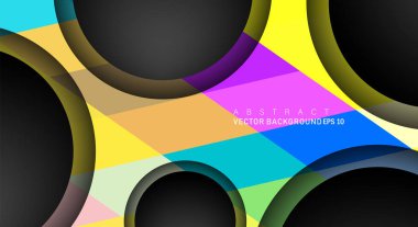 Metin ve arka plan tasarımları için siyah uzay çemberindeki katmanları çakışan renkli geometrik vektör arka planlar