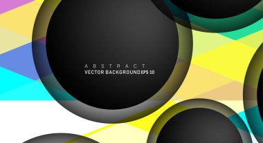 Metin ve arka plan tasarımları için siyah uzay çemberindeki katmanları çakışan renkli geometrik vektör arka planlar