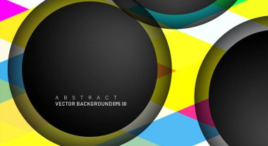 Metin ve arka plan tasarımları için siyah uzay çemberindeki katmanları çakışan renkli geometrik vektör arka planlar
