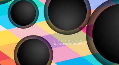Metin ve arka plan tasarımları için siyah uzay çemberindeki katmanları çakışan renkli geometrik vektör arka planlar