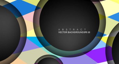Metin ve arka plan tasarımları için siyah uzay çemberindeki katmanları çakışan renkli geometrik vektör arka planlar