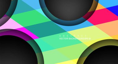 Metin ve arka plan tasarımları için siyah uzay çemberindeki katmanları çakışan renkli geometrik vektör arka planlar