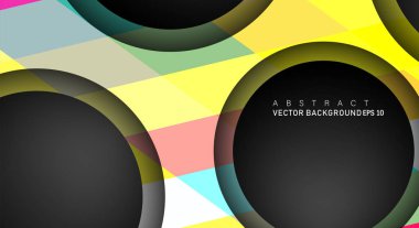 Metin ve arka plan tasarımları için siyah uzay çemberindeki katmanları çakışan renkli geometrik vektör arka planlar