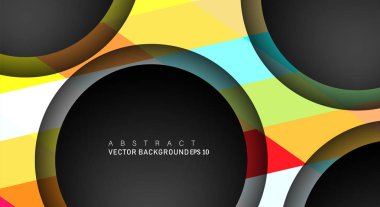 Metin ve arka plan tasarımları için siyah uzay çemberindeki katmanları çakışan renkli geometrik vektör arka planlar