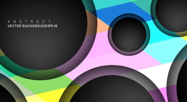 Metin ve arka plan tasarımları için siyah uzay çemberindeki katmanları çakışan renkli geometrik vektör arka planlar