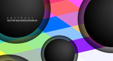 Metin ve arka plan tasarımları için siyah uzay çemberindeki katmanları çakışan renkli geometrik vektör arka planlar