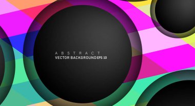 Metin ve arka plan tasarımları için siyah uzay çemberindeki katmanları çakışan renkli geometrik vektör arka planlar