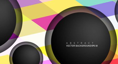 Metin ve arka plan tasarımları için siyah uzay çemberindeki katmanları çakışan renkli geometrik vektör arka planlar