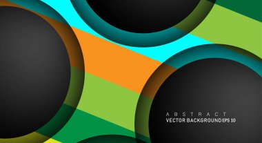 Metin ve arka plan tasarımları için siyah uzay çemberindeki katmanları çakışan renkli geometrik vektör arka planlar