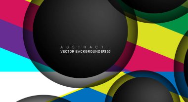 Metin ve arka plan tasarımları için siyah uzay çemberindeki katmanları çakışan renkli geometrik vektör arka planlar