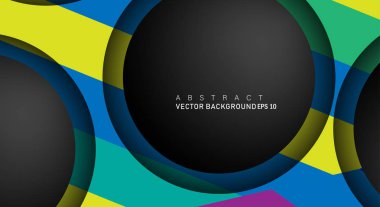 Metin ve arka plan tasarımları için siyah uzay çemberindeki katmanları çakışan renkli geometrik vektör arka planlar