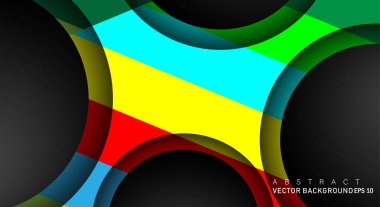 Metin ve arka plan tasarımları için siyah uzay çemberindeki katmanları çakışan renkli geometrik vektör arka planlar